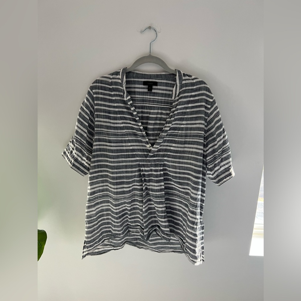 J.Crew Blue and white striped short sleeve top size medium